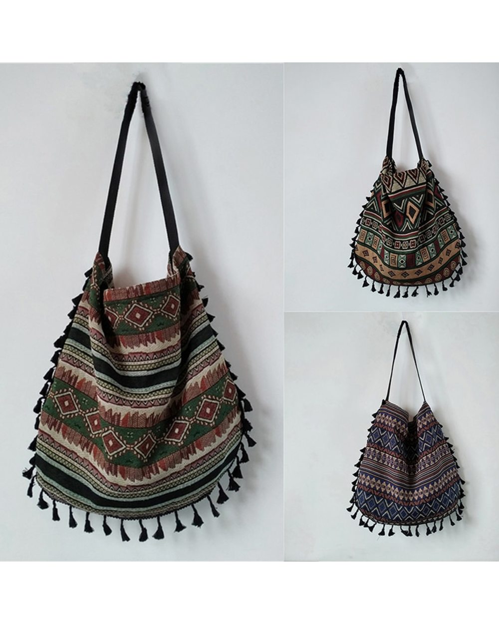 Vintage Bohemian Fringe Shoulder Bag Women Tassel Boho Hippie Gypsy Fringed Women's Handbags Open Bag Bags front-0