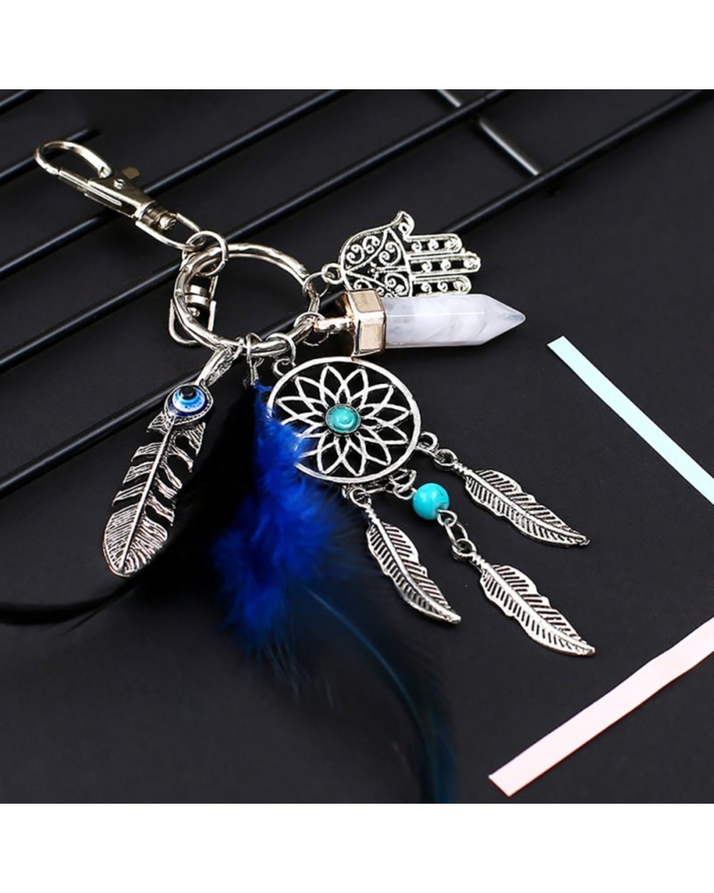 Small Handmade Feather Dreamcatcher Keyring Keychain Decor Car Bag Home Hanging Decoration Pendant New Year front-1