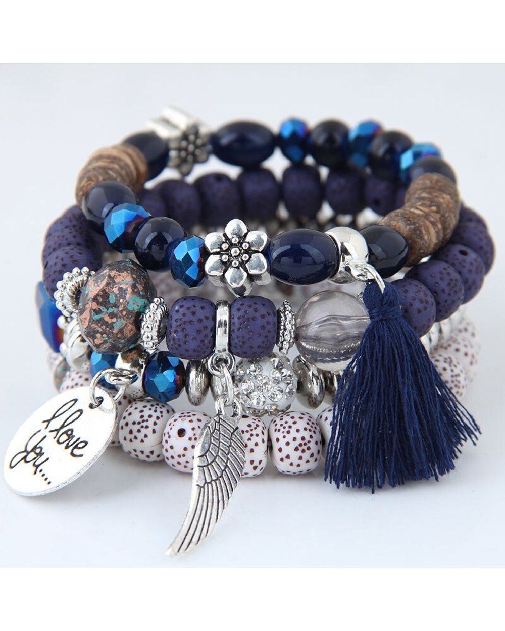 Boho Bohemian Bracelets women lava stone wings heart charm bracelet pendant beads wristband bangles for party front-1