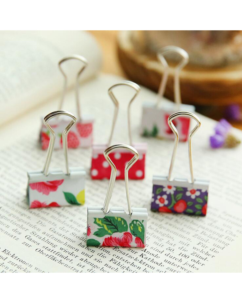 10X Fresh Floral Smile Metal Binder Clips Notes Letter Paper Clip Office School Supply Metal Bookmark Student Stationery front-0