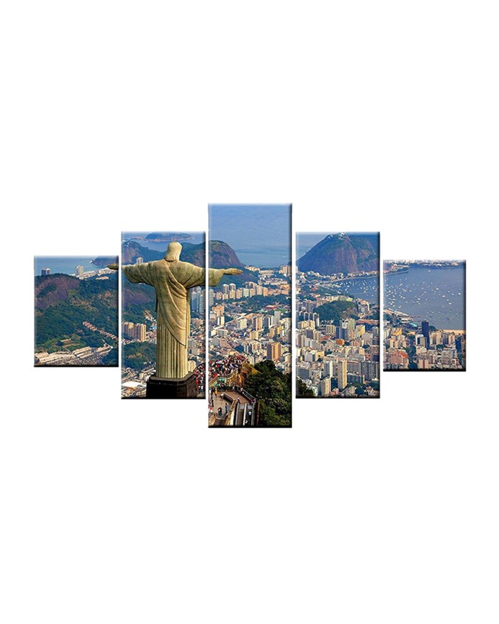 Brazil Rio De Janeiro Jesus Statue Picture Print Scenery 5 Panel Canvas Art Wall Decor front-2