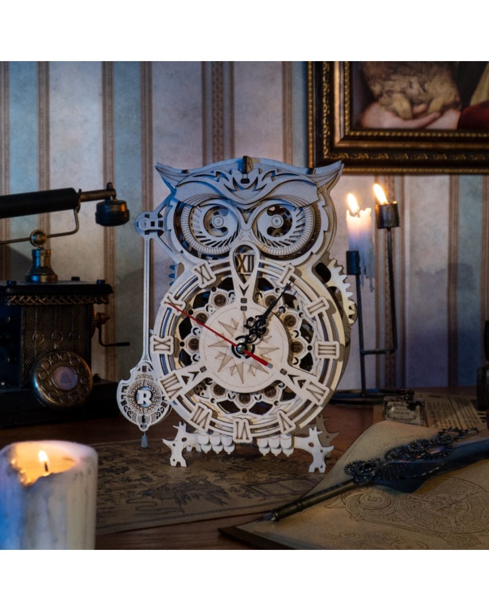 Rokr 161pcs Creative DIY 3D Owl Clock Wooden Model Building Block Kits Assembly Toy Gift for Children Adult LK503 front-3