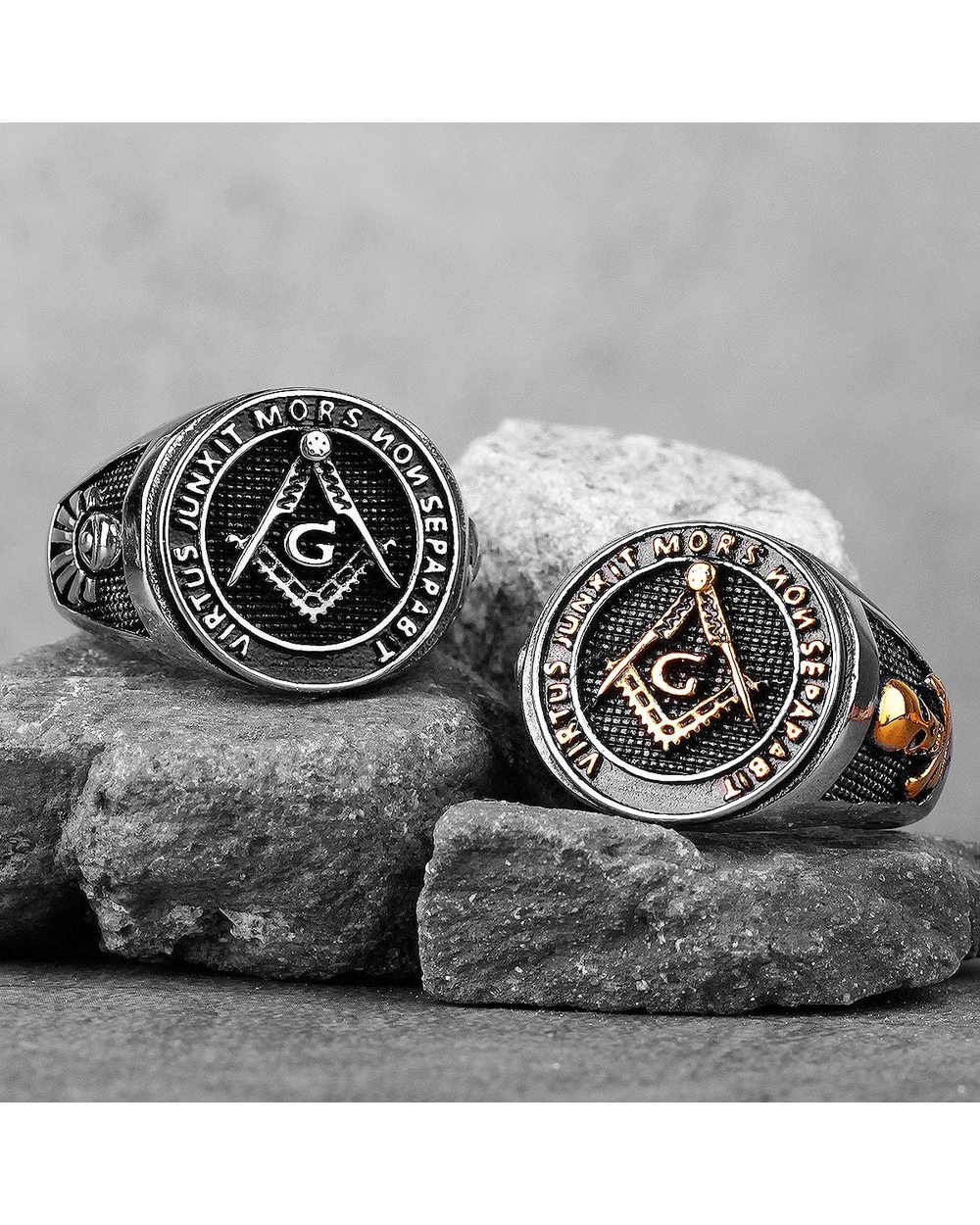 Freemasonry Skull Stainless Steel Masonic Rings front-2