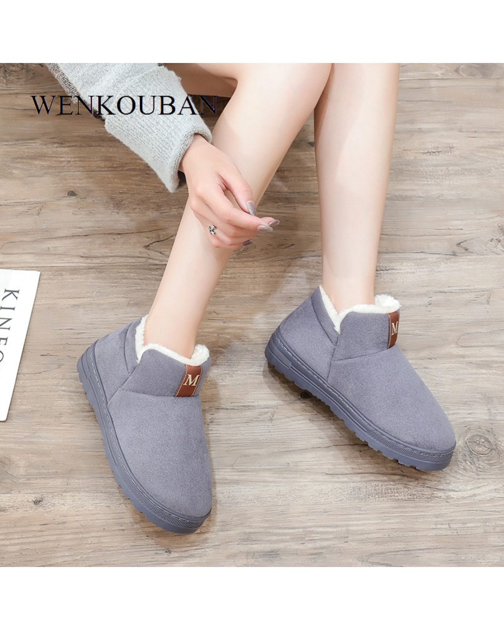 Woman Winter Ankle Boot Warm Plush Suede Rubber Flat Boots Causal Snow Platform Boots Ladies Indoor front-3