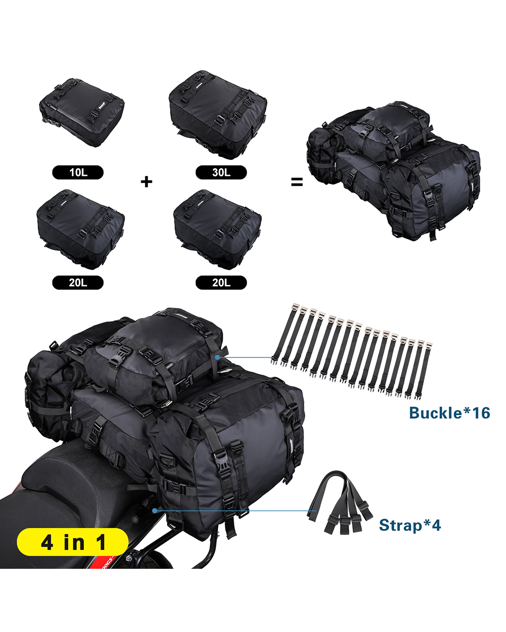 Motorcycle Bag Waterproof Inner Bag Saddle Bags Luggage 10L-20L-30L Tail Bag Multi-function Outdoor Riding Backpack front-1