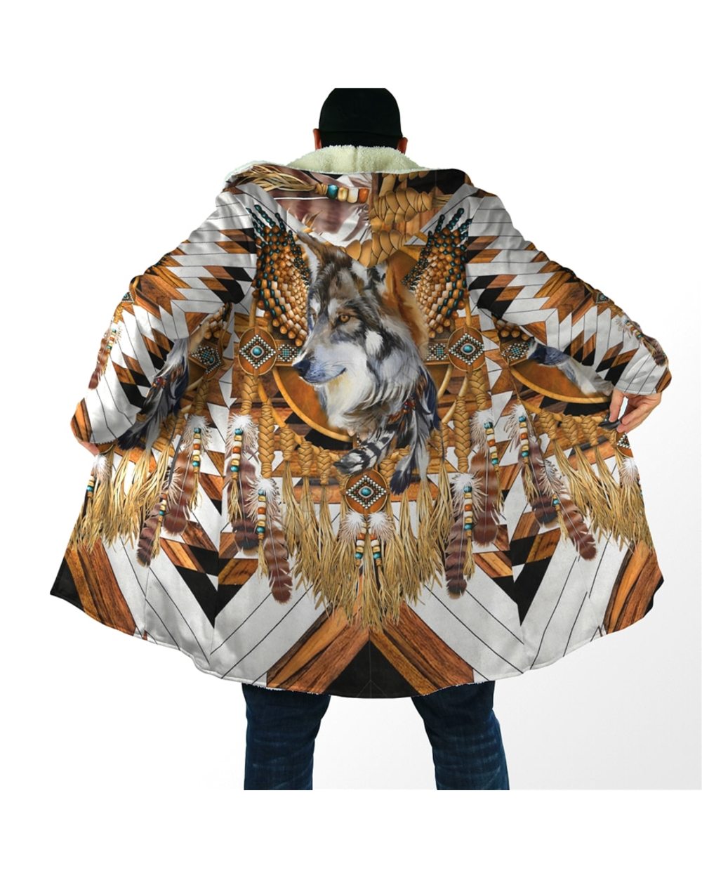 Winter Men For Women Hooded Cloak Wolf Native 3D All Over Prined Fleece wind breaker Warm Hood Cloak front-3