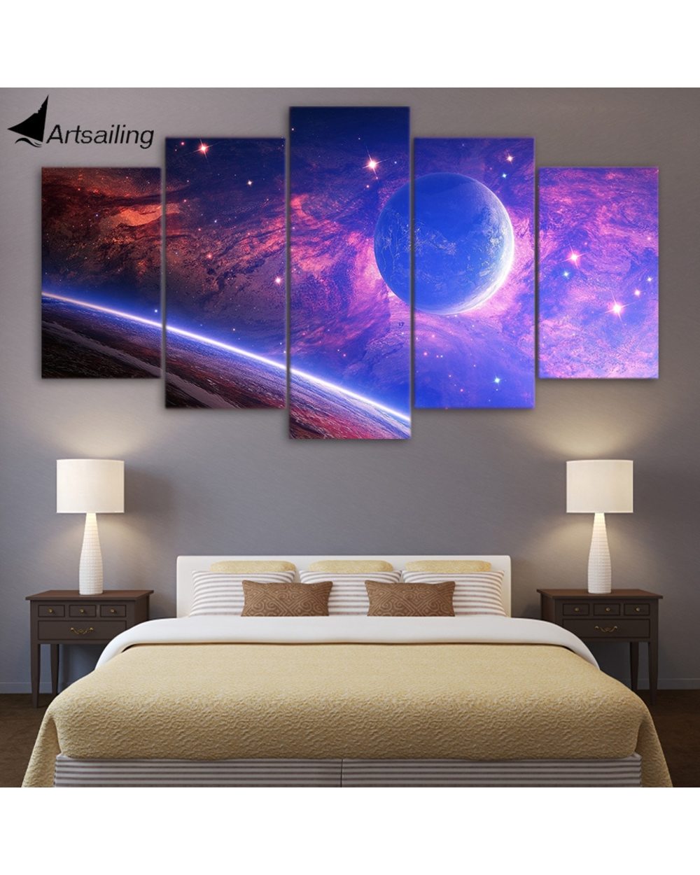 Planet Light Spots Space Print Space 5 Panel Canvas Art Wall Decor front-3