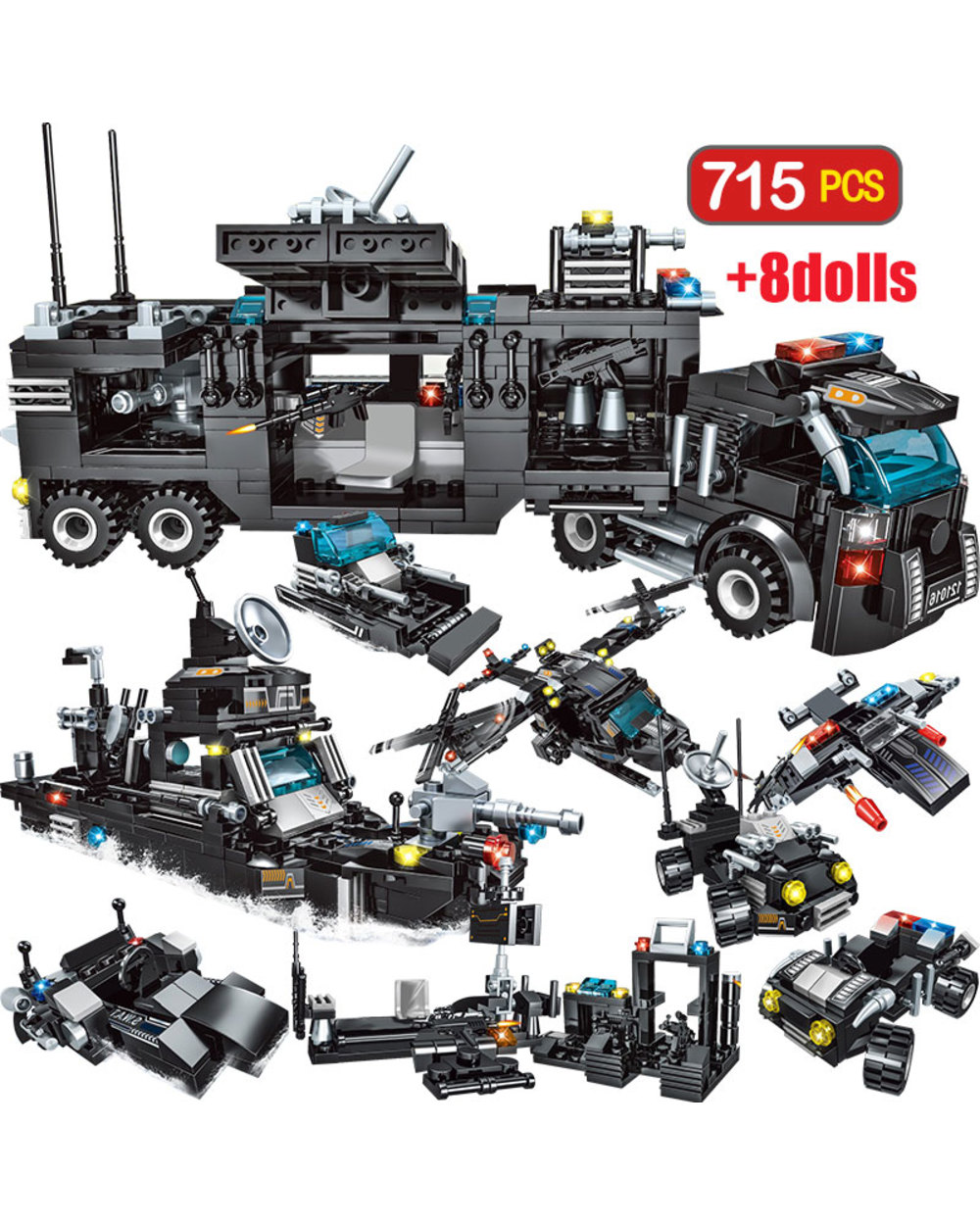 715pcs City Police Station Car Building Blocks For City SWAT Team Truck House Blocks Diy Toy For Boys front-0