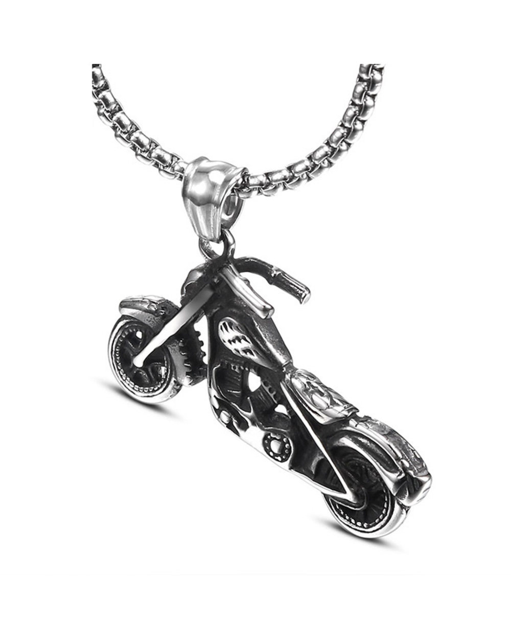 Stainless Steel Ghost Rider Motorcycle Pendant Necklace front-3