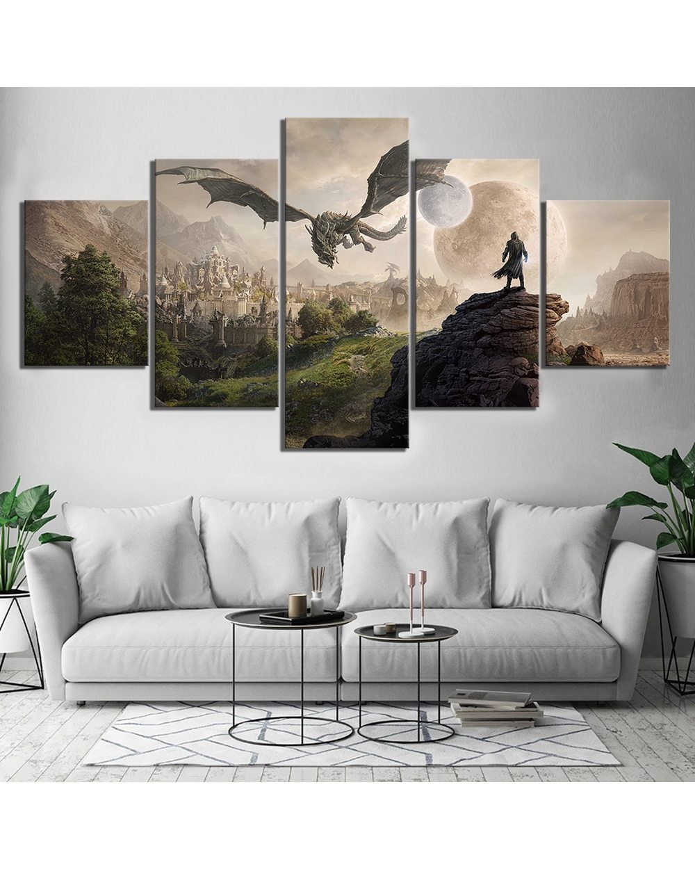 Dragon and Master Picture Print Game 5 Panel Canvas Art Wall Decor front-0