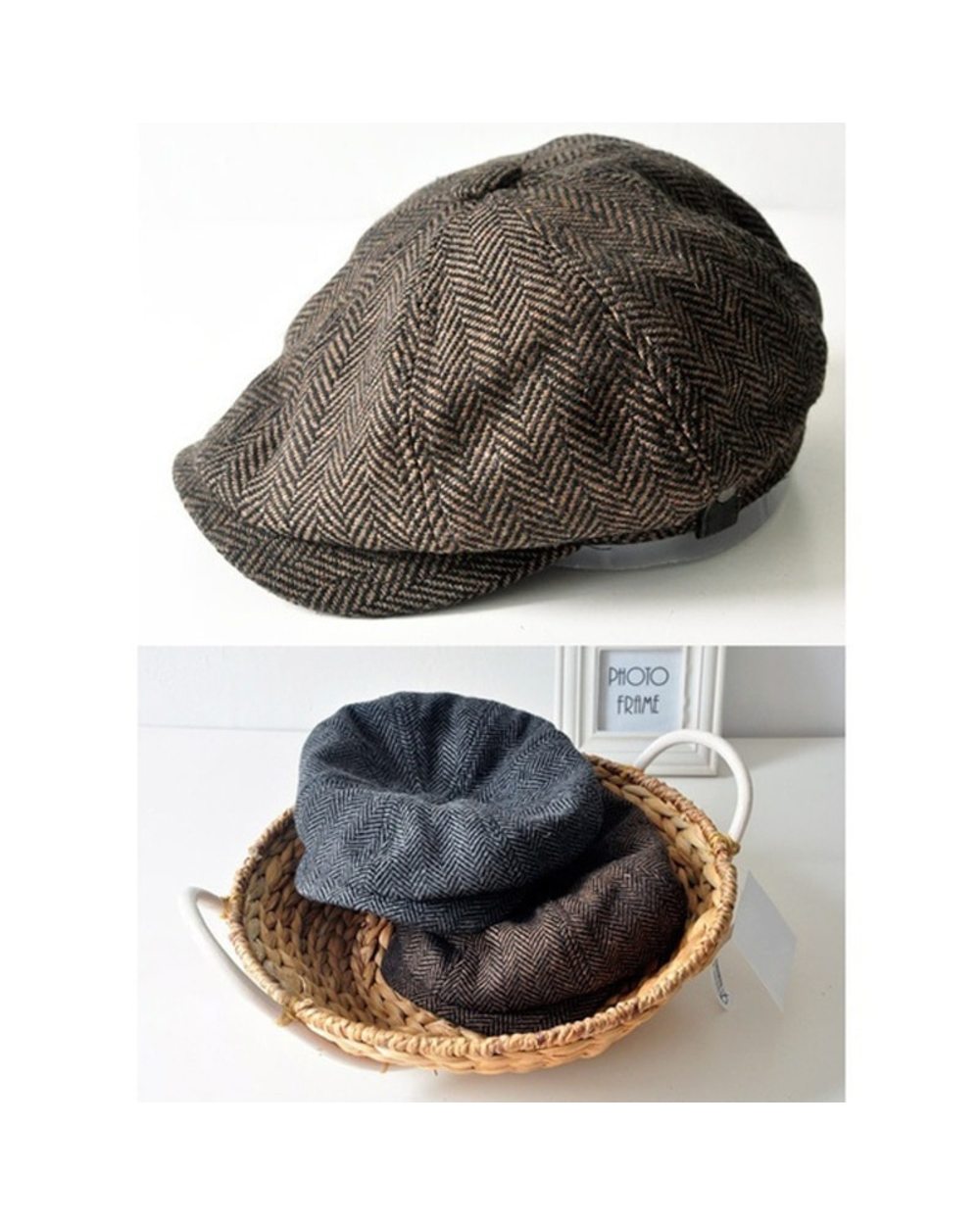 Men Retro Beret Mafia Movie Cosplay Wool Blend Vintage Herringbone Tweed Men Casual Newsboy Hat Flat Cap front-4