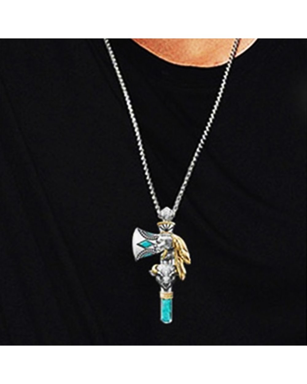 Couple Memorial Gift Creative Agate Stone Crescent Necklace Axe Necklace Indian Fashion Retro Design front-2