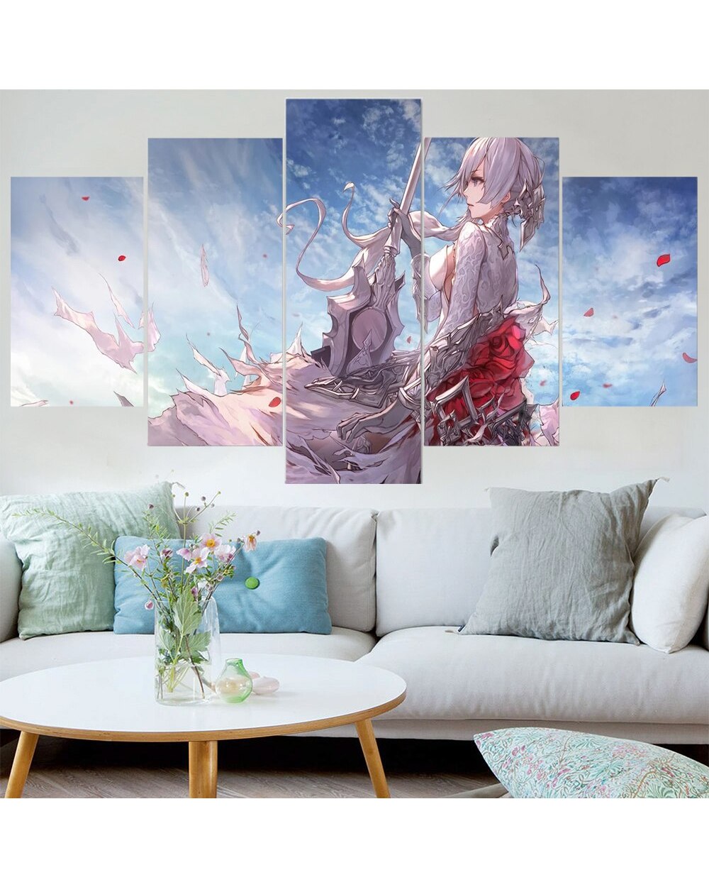 Anime Character Princess Holding Sword Picture Print Anime 5 Panel Canvas Art Wall Decor front-0