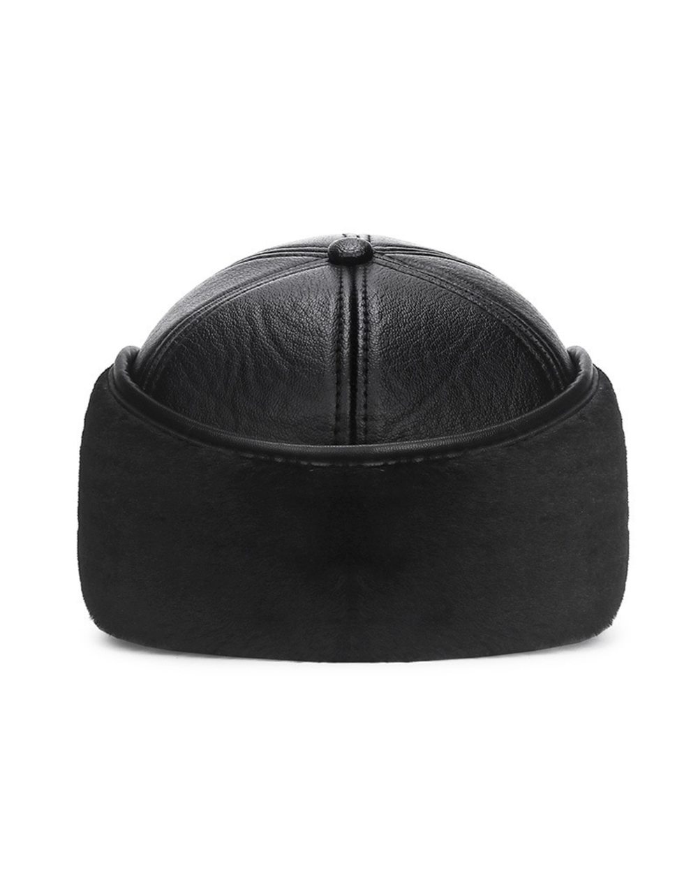 New Winter Bomber Hat Men Women Russian Black Leather Ushanka Cap With Ear Flaps Fur Warm Leather Brand Baseball Cap front-1