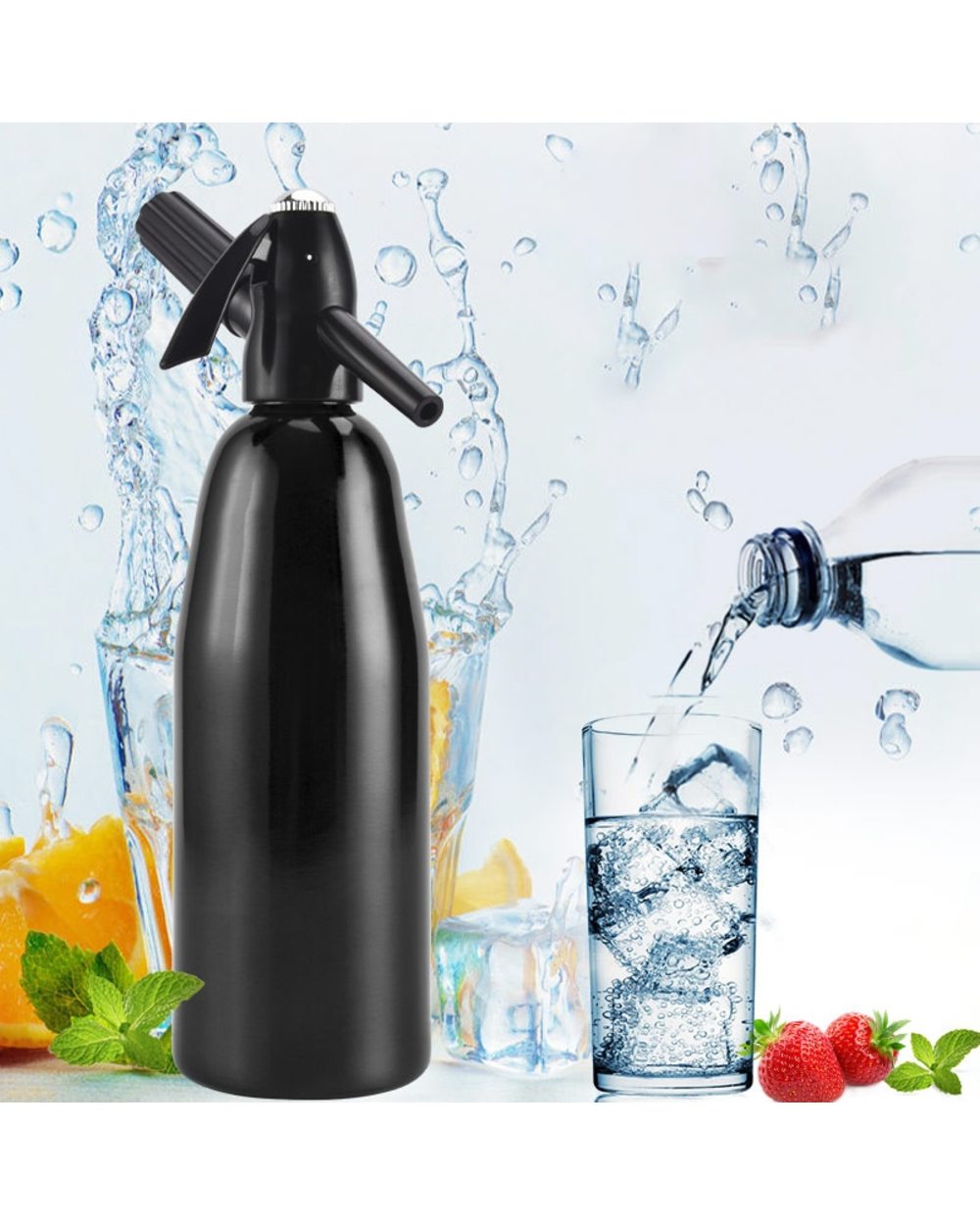 Manual 1L Soda Siphon Co2 Dispenser Water Bubble Generator Cool Drink Cocktail Soda Machine Aluminum Bar Diy Soda Maker front-2