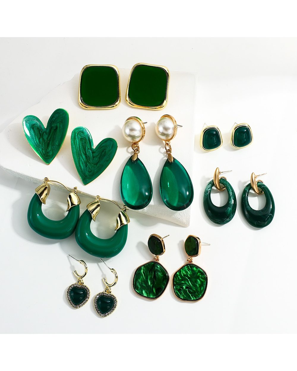 Statement Earrings for Women Green Acrylic Round Square Geometric Dangle Drop Earring front-1