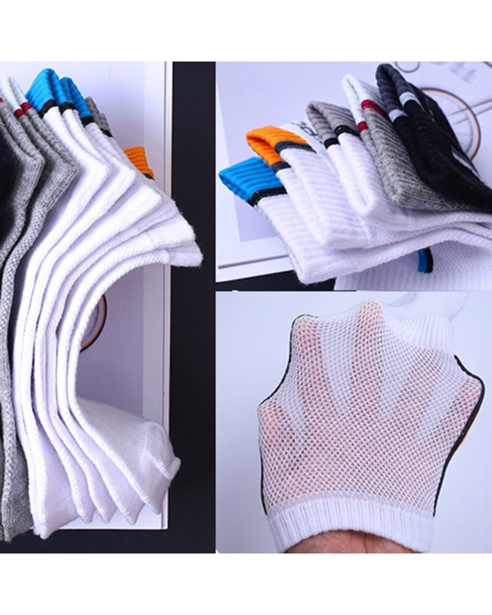 Combo 5 pairs of Men's socks Mesh Breathable Short Casual Socks Summer Cotton Sports Socks front-2