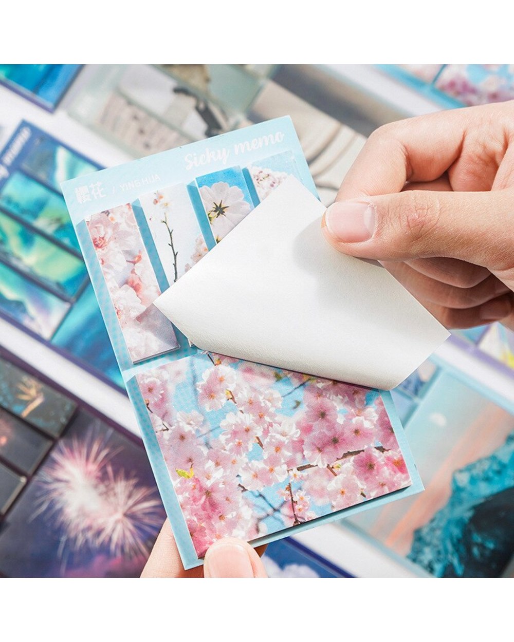 100 Pcs/lot Cherry Blossoms Dusk Sticky Notes Memo Pad Diary Stationary Flakes Scrapbook Decorative Scenery front-2
