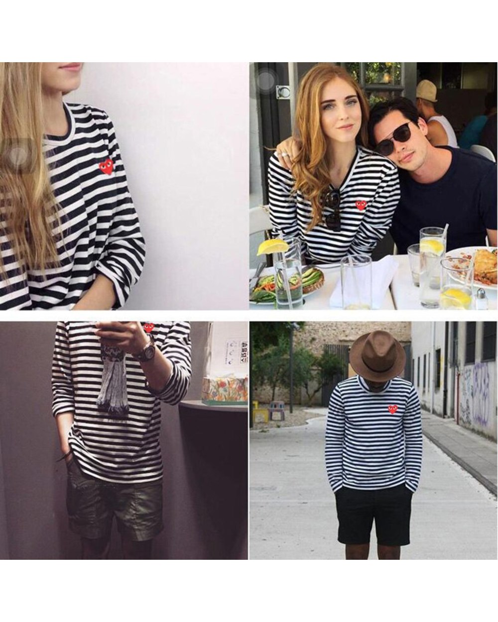 PLAY Spring Autumn T-shirt Striped Embroidered Love Round Neck Long Sleeve Loose Men Women T-shirt Couple Casual T-shirt front-2