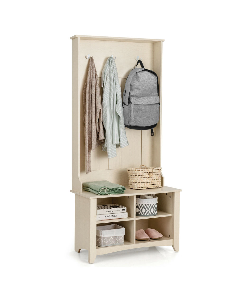 Hall Tree Storage Bench Entry Stand Coat Hat Rack with Shelf front-0
