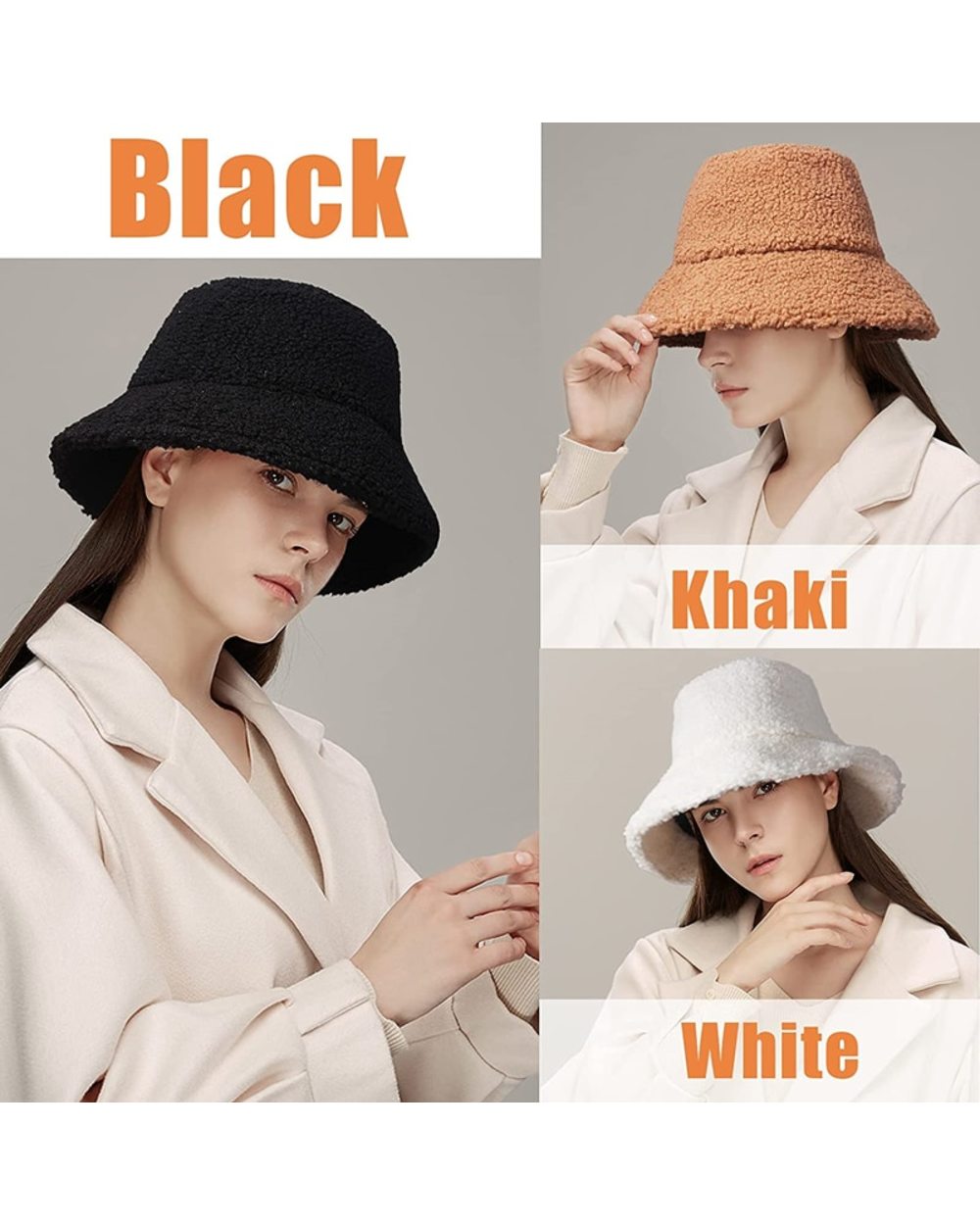2022 Winter Unisex Furry Bucket Hat Solid Colors Women Men Faux Fur Bucket Hats Autumn Lamb Wool Outdoor Warm Panama Fl front-2