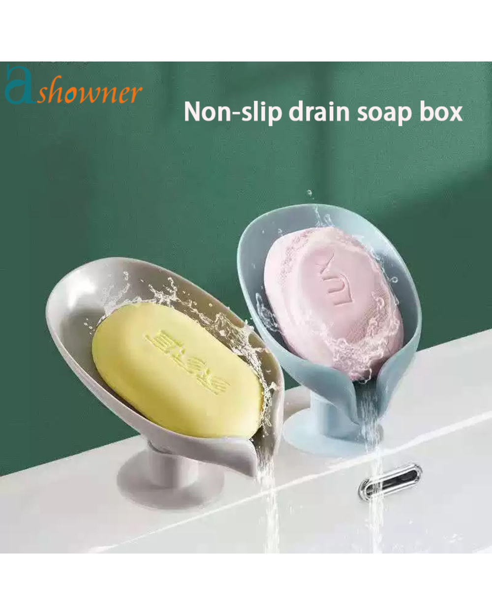 Leaf Shape Soap Box Bathroom Drain Soap Holder Non-Slip Drain Soap Storage Case Container With Sucker Tray Gadgets Accr front-0