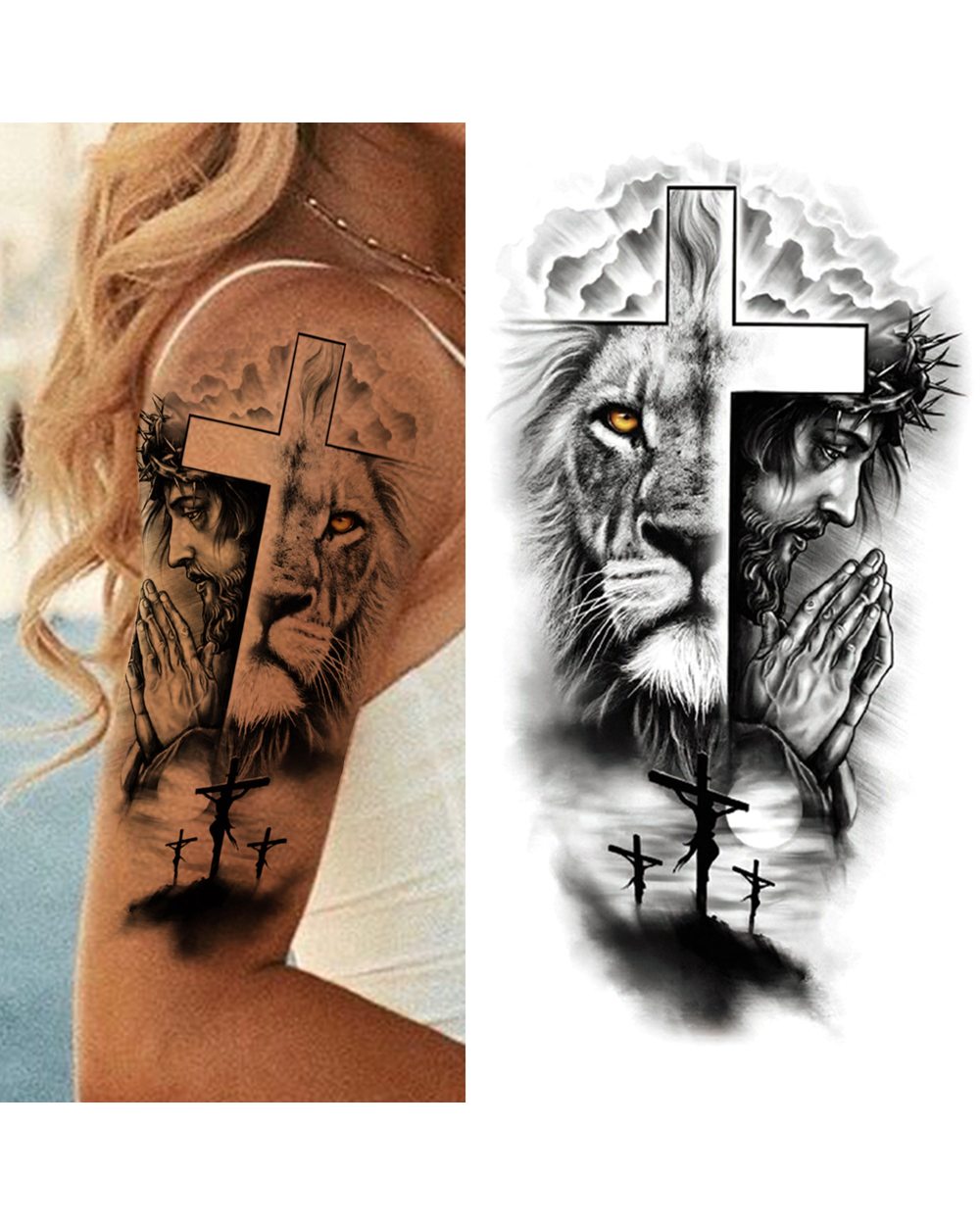 Black Forest Tattoo Sticker For Men Women Children Tiger Wolf Death Skull Temporary Tattoo Fake Henna Skeleton King front-2
