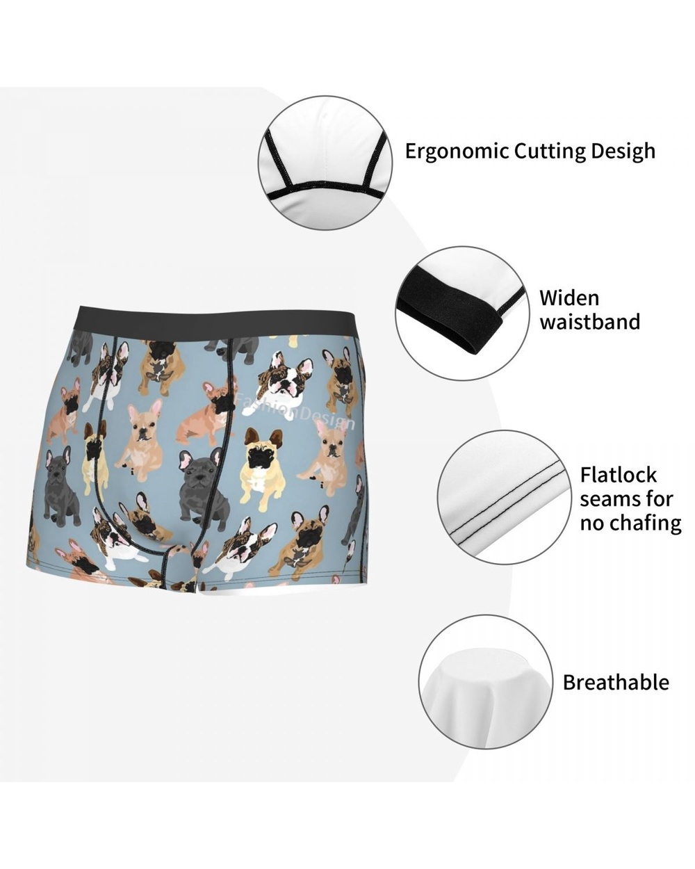 French Bulldog Frenchie Underpants Homme Panties Man Underwear Shorts Boxer Briefs front-3