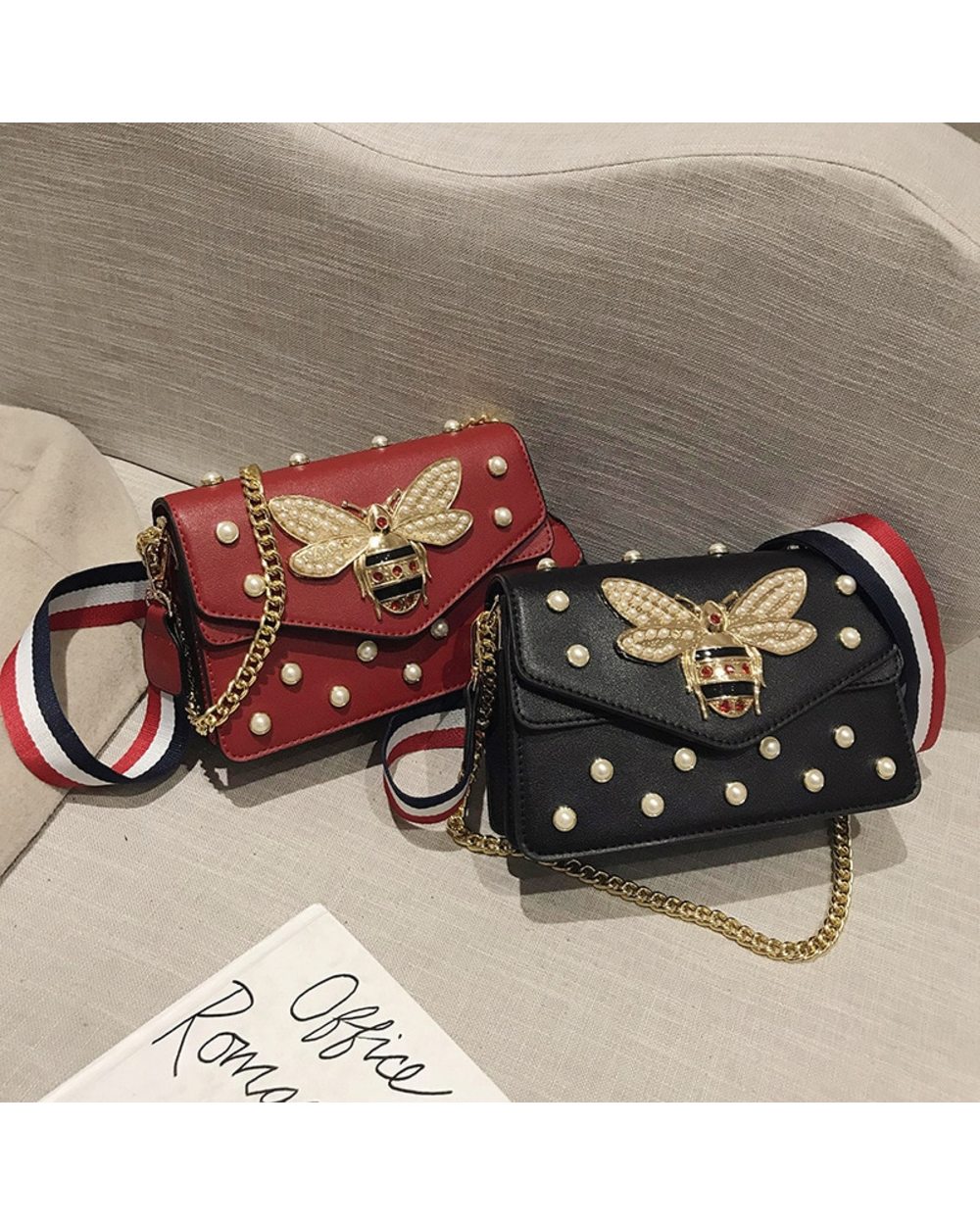Pearl Bee Flap Bag front-1