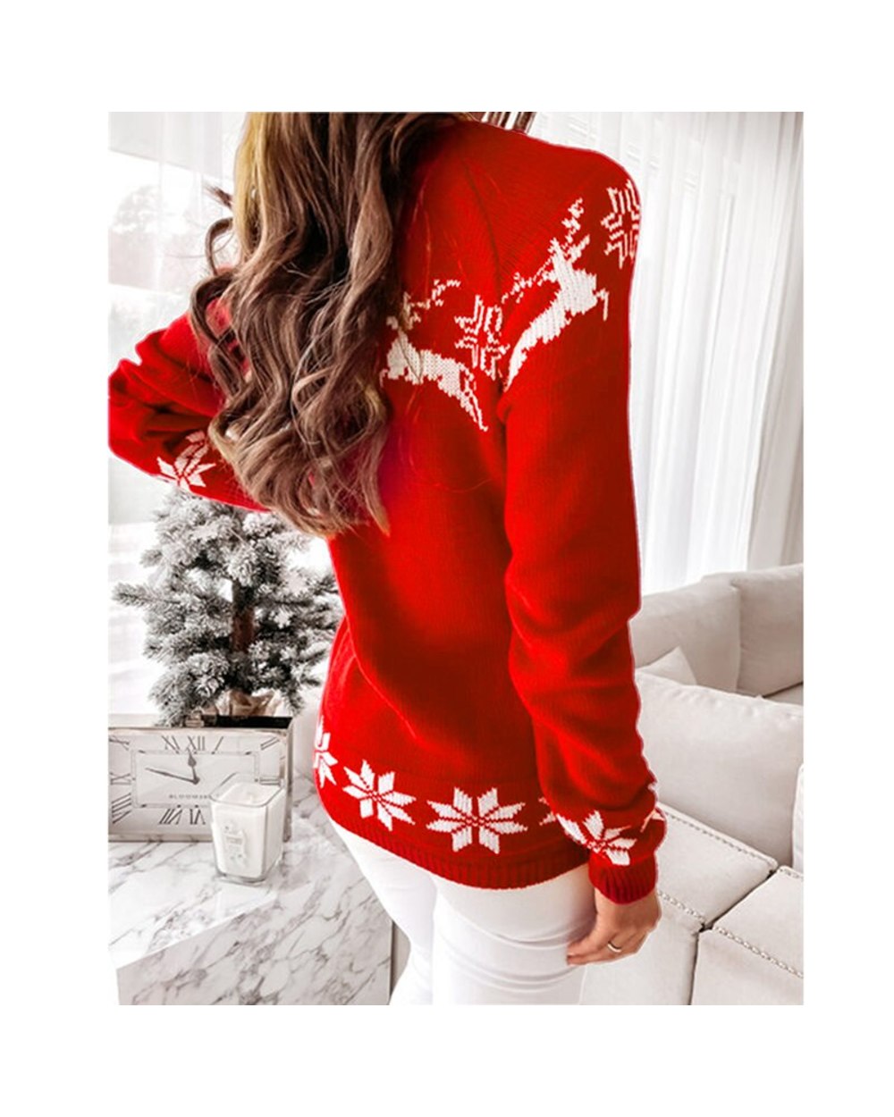 Beautiful Christmas Sweater Round Neck Long Sleeve Elk Deer Snowflake Women's Pullovers Knit front-5