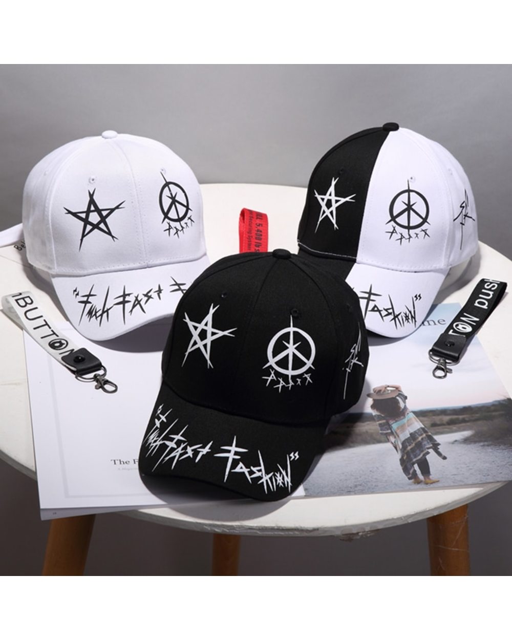 Men Women The Spring Summer Sun Hat Cap White Color Matching Pentagram Snapback Graffiti Baseball Cap Hip Hop Fashion C front-0