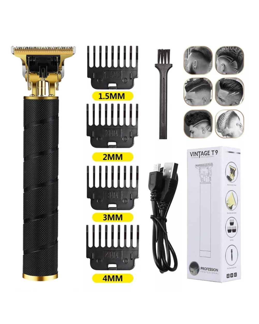 New! Vintage T9 0Mm Cordless Beard Hair Trimmer Professional Razors Electric Shaver Clipper For Men Hair Cutting Machin front-1