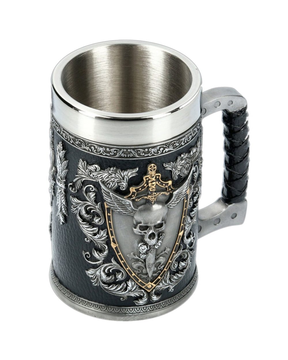 3D Mugs Stein Tankard Double Headed Eagle Winged Sword And Shield Skull Crest Stainless front-3