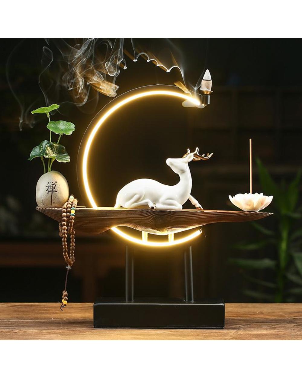 Waterfall Backflow Incense Burner Ladies Incense Stick Holder Buddha Home Decoration Elk Ceramic Censer With 20 Incense front-3