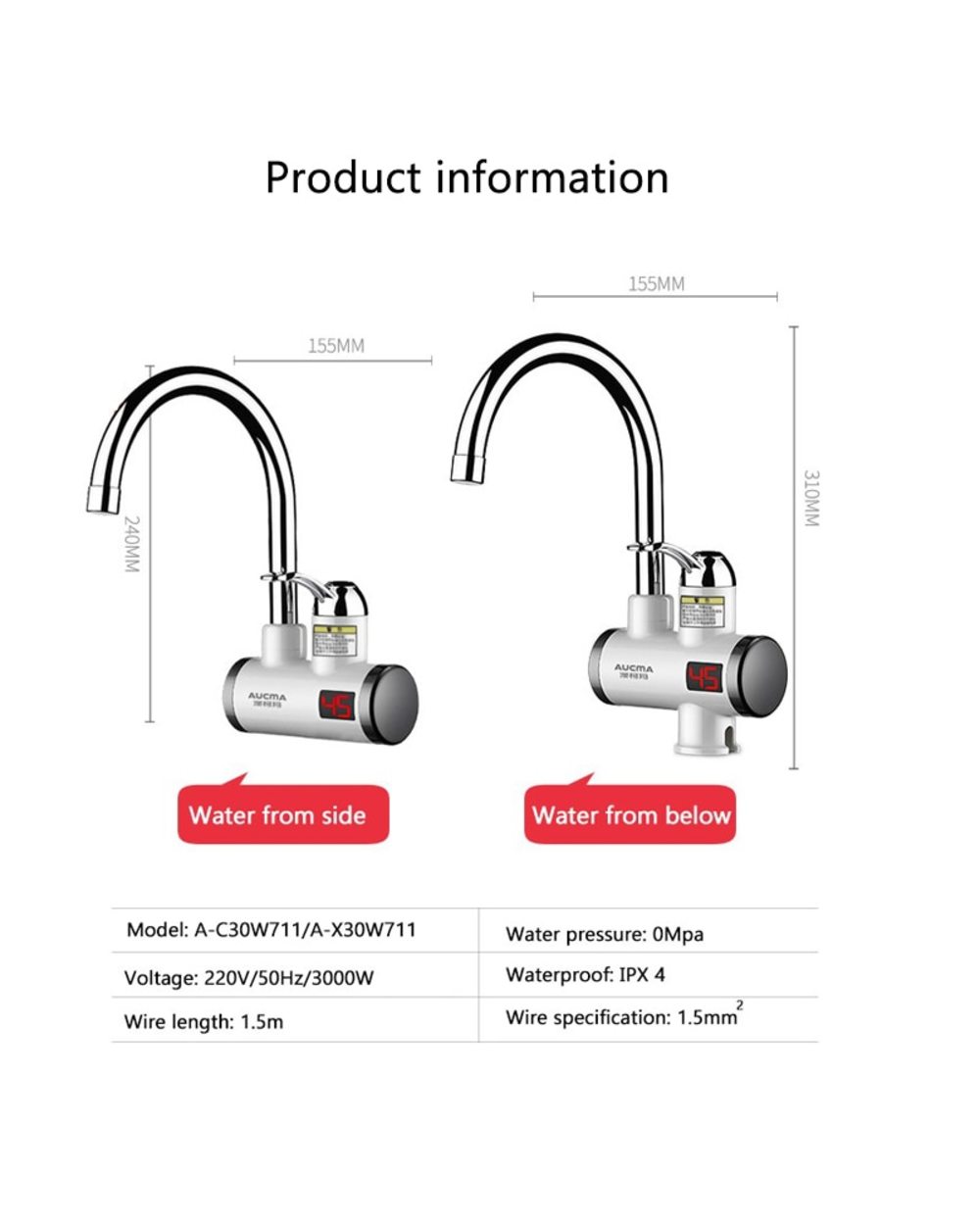3000W Instant Electric Water Heater Faucet With Temperature Display Fast Heating Electric Tap Instantaneous Boiler 220V front-5