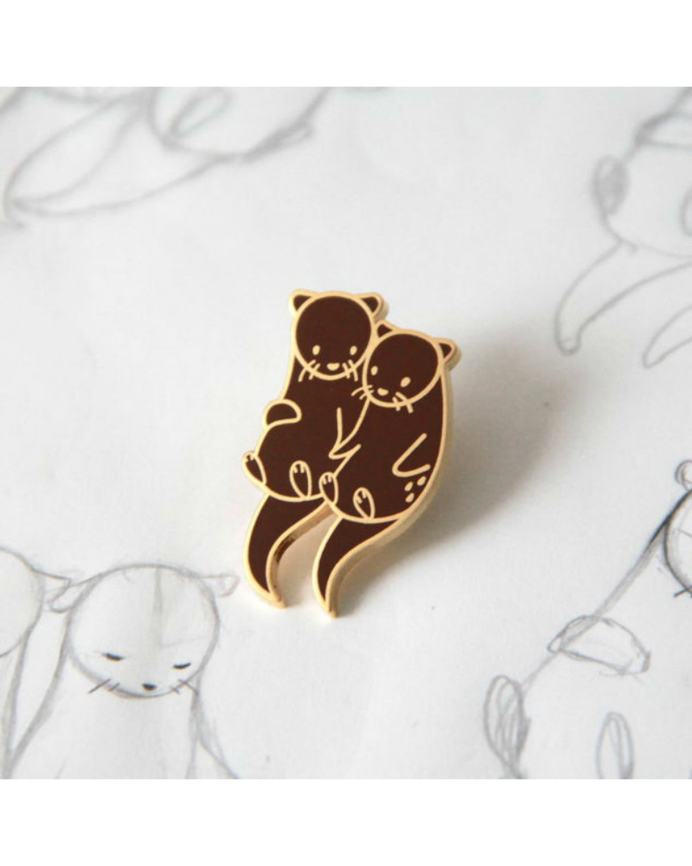 Otters Holding Hands Enamel Lapel Pin Badge Pins Hats Clothes Jewelry