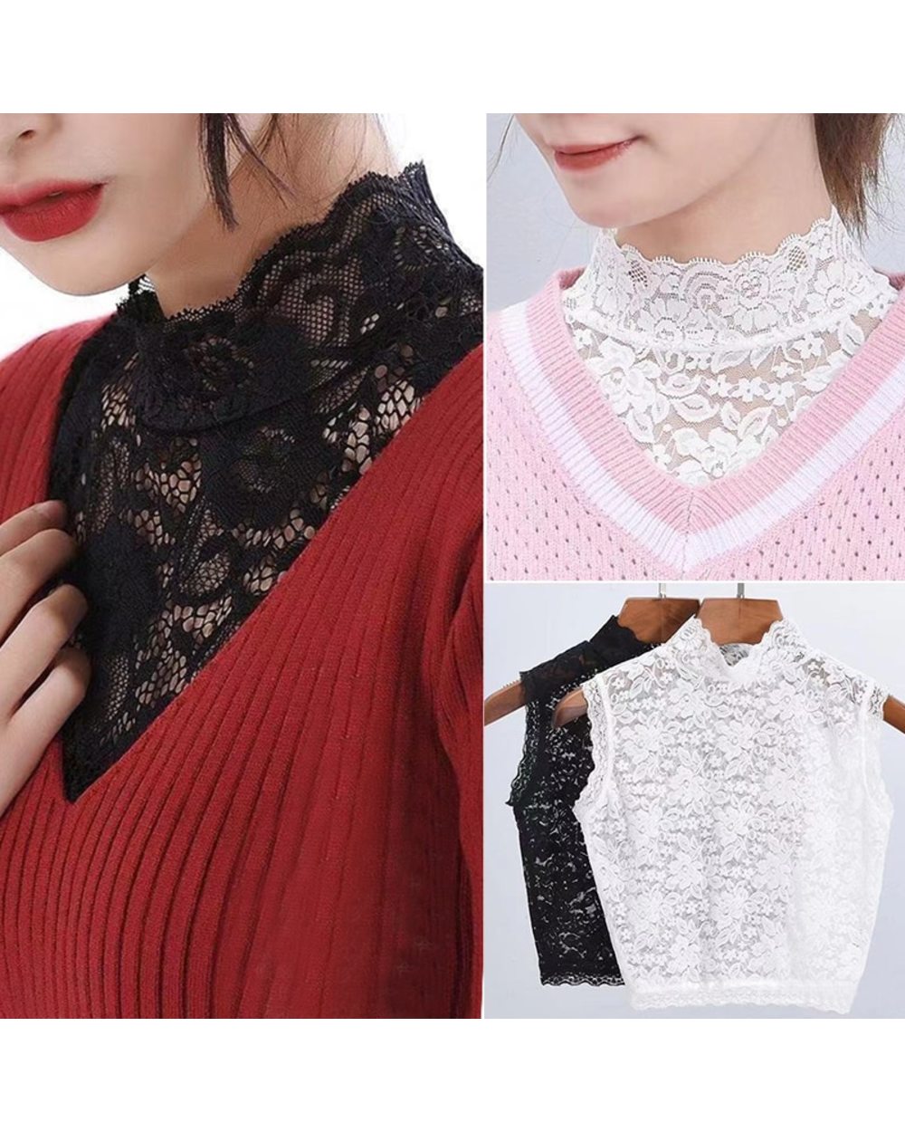 White Black Fake Collar Lace Floral Women Shirt Detachable Blouse Tops False Collar Removable Collar Tie Sweater Decora front-0