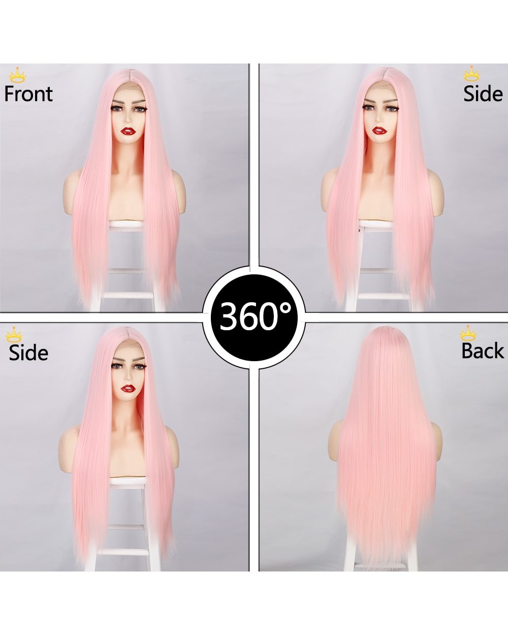 Long Straight Synthetic Wigs Pink Cosplay Wig for Women Blonde Black Red Orange Middle Part Hairs front-2