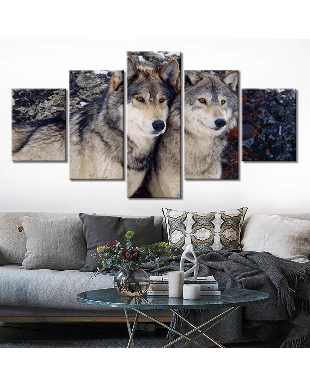Wolf Pack Animal Posters and Prints Animal 5 Panel Canvas Art Wall Decor front-1
