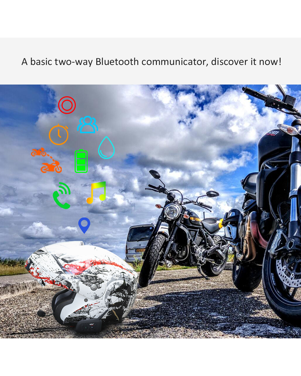 EJEAS V6 PRO Bluetooth Motorcycle Helmet Intercom Headset with 1200M BT Interphone Communicator for 6 Riders Waterproof front-3
