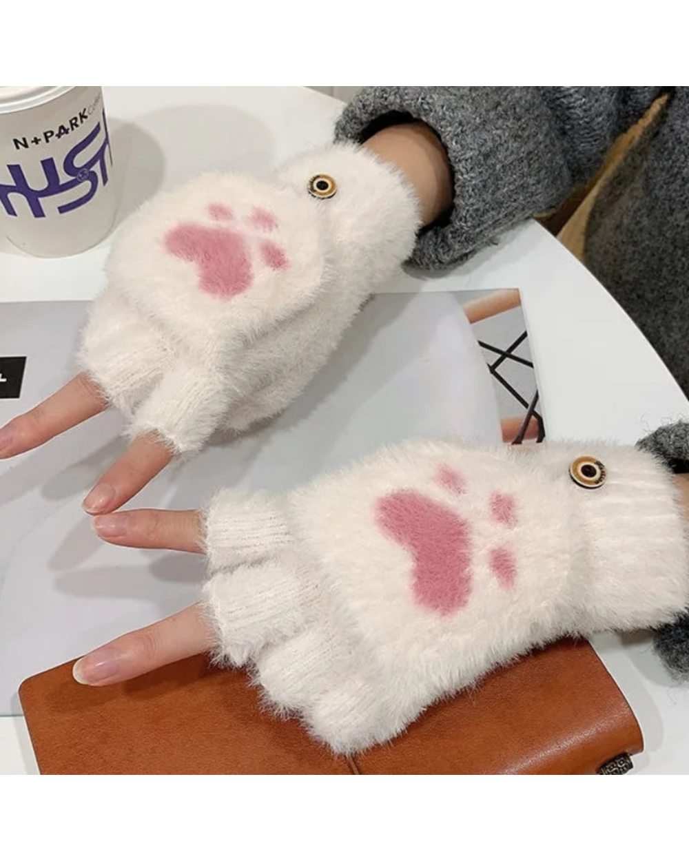 Mink Gloves Cute Cat Claw Winter Warm Touchscreen Gloves Women Men Fluff Fingerless Flip Gloves Outdoor Knitted Mittens front-0
