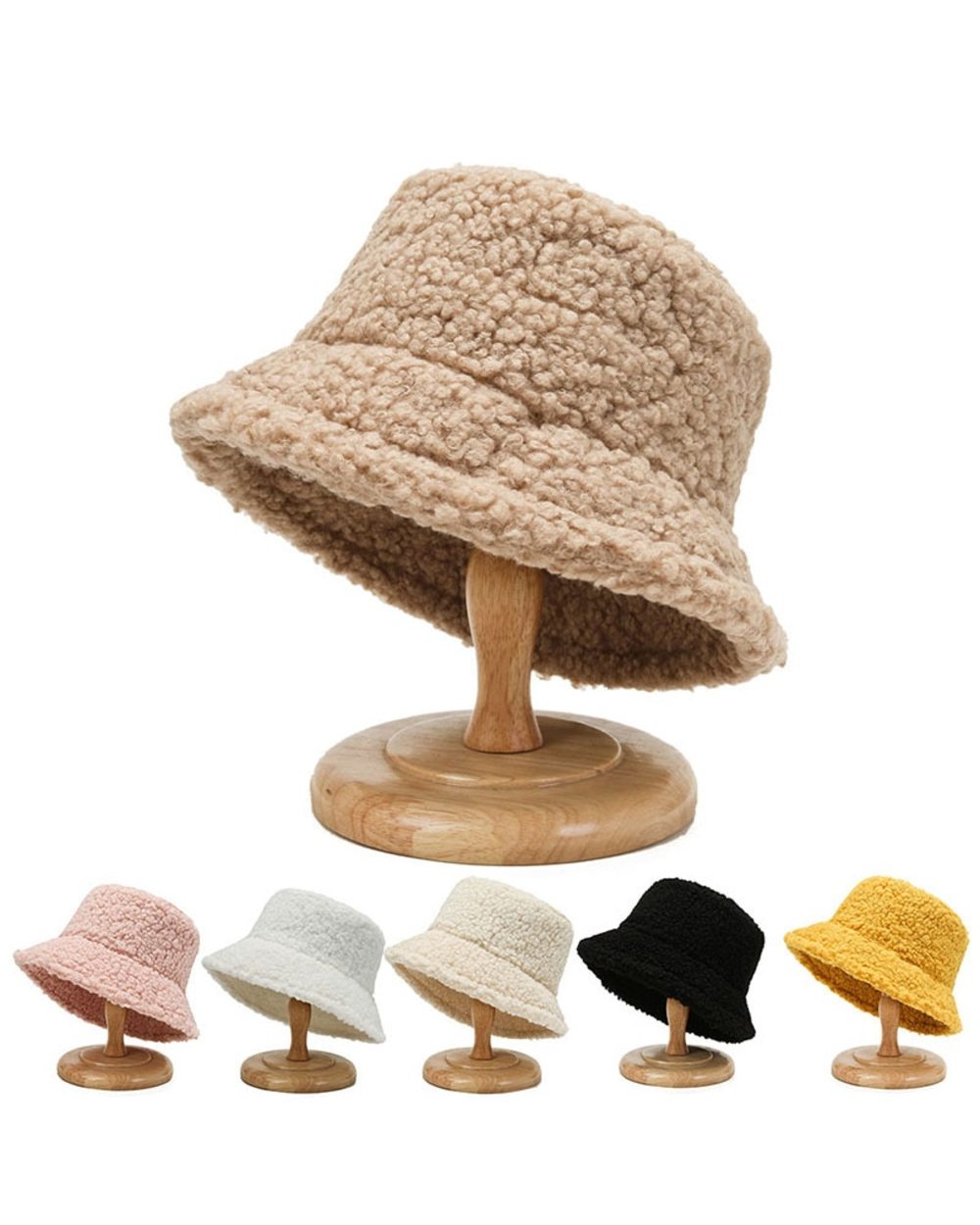 2022 Winter Unisex Furry Bucket Hat Solid Colors Women Men Faux Fur Bucket Hats Autumn Lamb Wool Outdoor Warm Panama Fl front-3