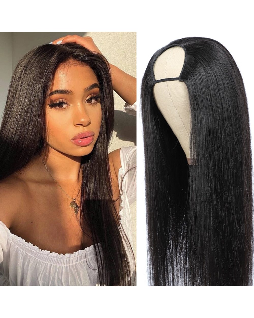 Brazilian Bone Straight U Part Wig Human Hair with Clips Cheap Upart Bob Human Hair Half Wigs for Black Women Remy front-1