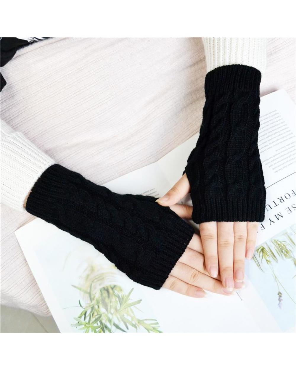 Ladies Fashion Hand Warmer Winter Gloves Arm Crochet Faux Wool Gloves Warm Fingerless Gloves Gants Femme Ladies Gloves front-1