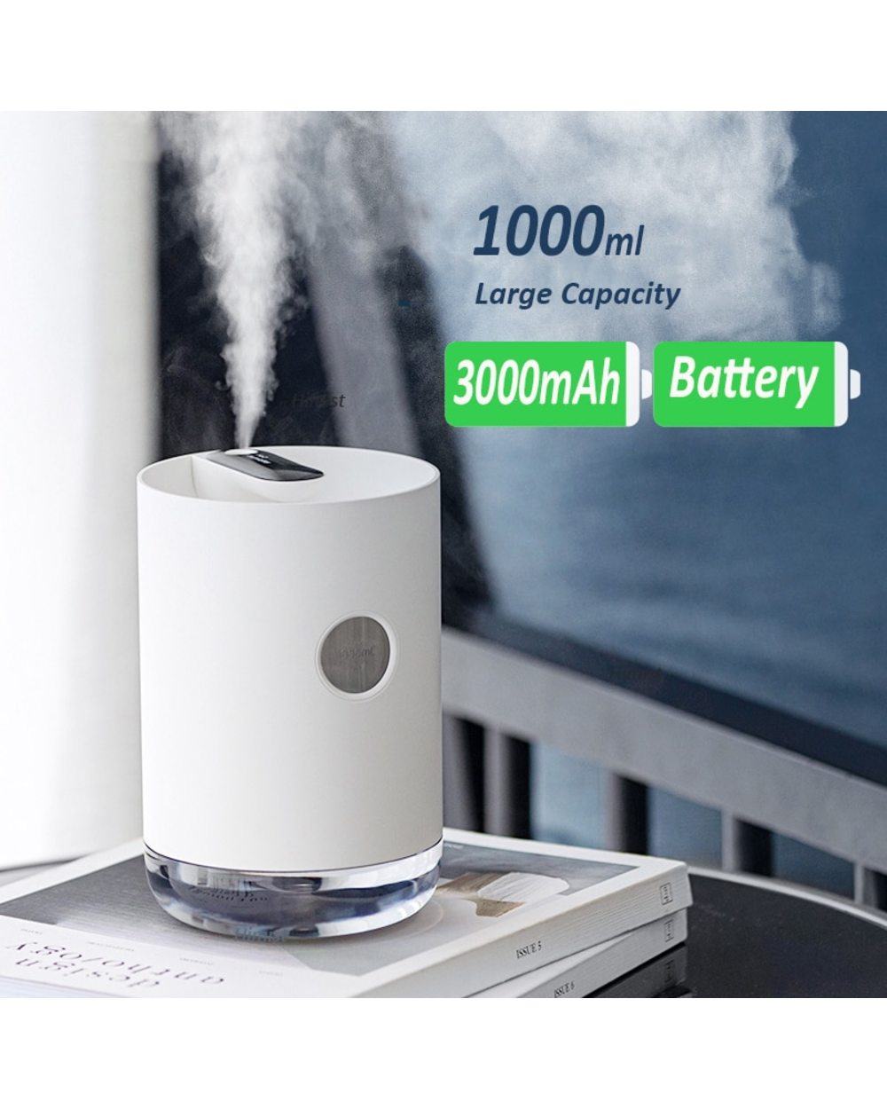 Home Air Humidifier 1L 3000Mah Portable Wireless Usb Aroma Water Mist Diffuser Battery Life Show Aromatherapy Humidific front-1