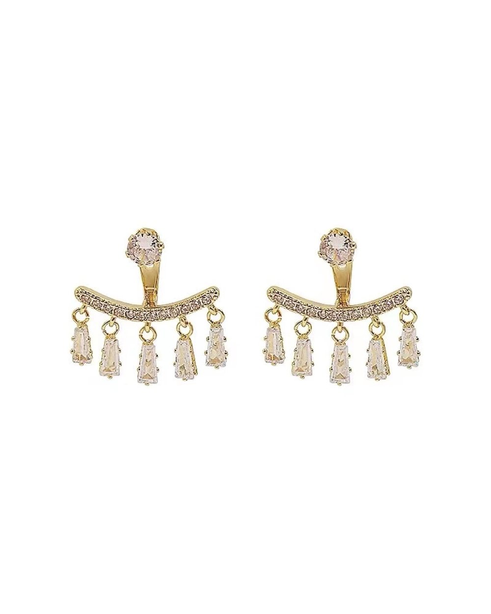A Pair of Luxury Zircon Crystal Pendant Earrings front-4