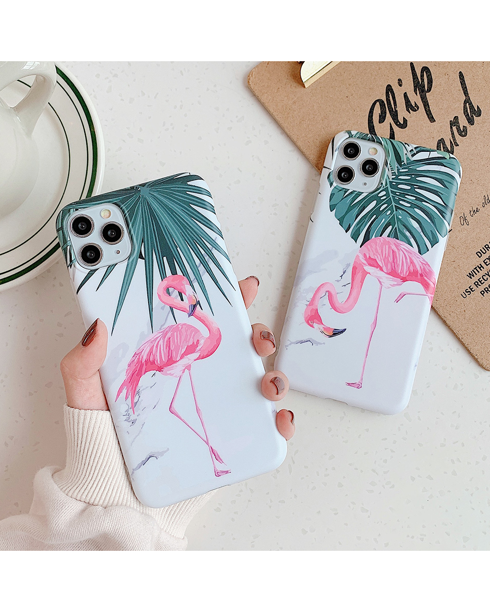 Lovecom Flamingo Banana Leaf Phone Case With Holder For 12 11 Pro Max Xr X Xs Max 7 8 Plus Soft Imd Matte Back Cover front-2