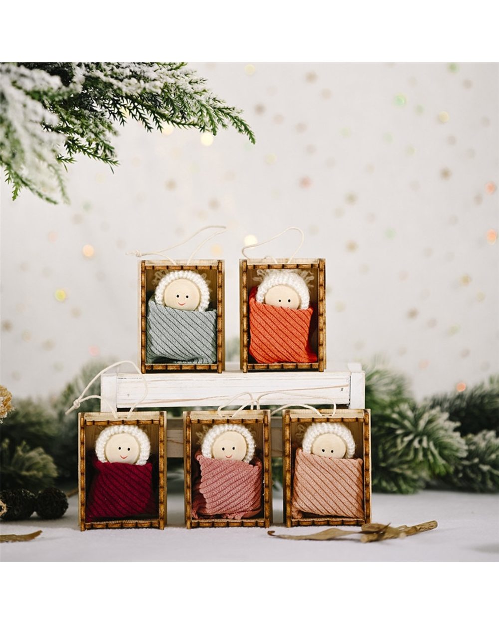 Christmas Wooden box Doll Pendant Dolls Gift Christmas Tree Hanging Ornament Pendant Xmas Kids gift New Year decoration front-3
