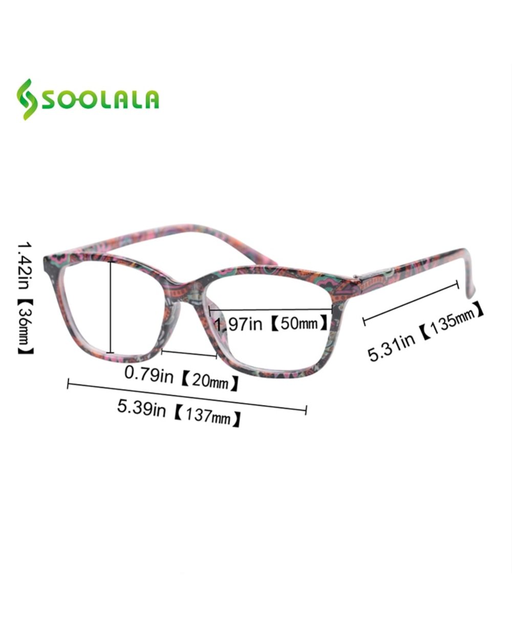 Soolala Square Spring Hinge Floral Printed Anti Blue Light Reading Glasses Women Presbyopic Glasses With Cases +0.5 +0. front-5