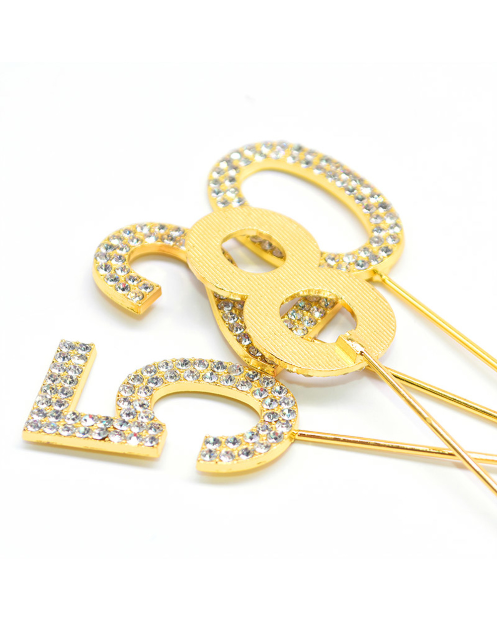 1Pc Glitter Alloy Rhinestone Number Cake Toppers Baby Shower Birthday Decoration Wedding Gold Silver Digital Cakes Dess front-5